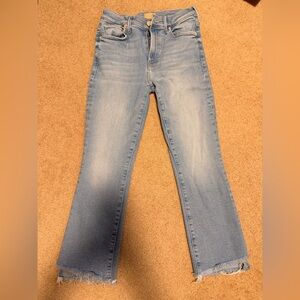 MOTHER Light Blue Flare Capris with Raw Hem